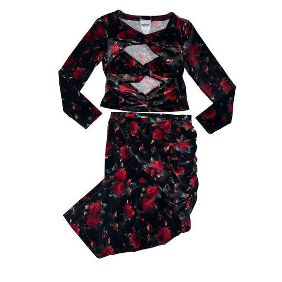 Autumn Adeigbo - Rowenna Twist Top and Midi Skirt in Black & Red - Picture 1 of 8